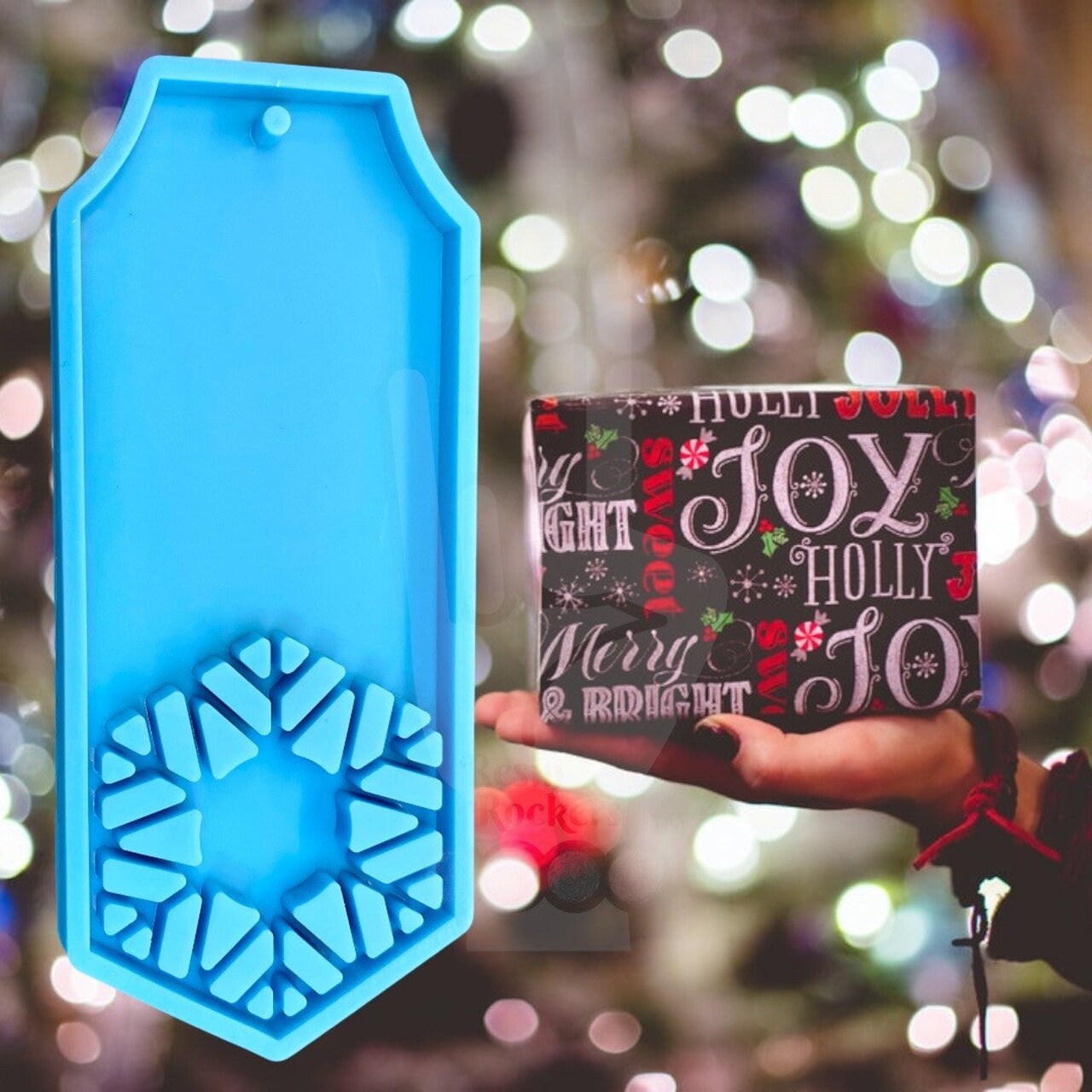 Christmas Holiday Gift Tag with Wreath Customizable Silicone Mold for Epoxy Resin Art